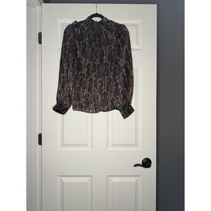 Pinch Long Sleeve High Neck Ruffle Shoulder Swirl Print Blouse Medium Multi